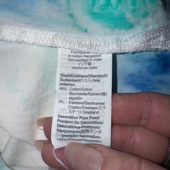 J.Crew Bluebonnet Watercolor Floral Pom Pom Trim Square Neck Top White Blue - Picture 5 of 8